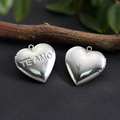 Silver heart-shaped locket pendant with TE AMO engraving and openable design - TE AMO Letter Heart Locket 29*29mm / Hand Polishing