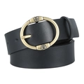 Cintura donna in pelle PU nera con fibbia ovale in ottone e rilievo di farfalle chic - 106*3.3cm / Nero+Fibbia in Bronzo