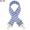 Close-up of jacquard houndstooth wide strap with gold-tone metal hooks and hardware - Silver Clasp / Water Blue (Q-14)