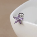 Detail of purple daisy earring with zircon petals on polished stainless steel stud - 60126 Silver - Purple Flower