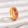 Vintage floral gold ring with red enamel inlay and crystal vine pattern on white surface - US 6 / Red