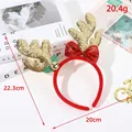 Christmas reindeer antler headband with gold glitter, red bow, and bell for party decor - Style 5 (Gold Antlers + Red Heart + Bell)