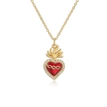 Collana placcata in oro con ciondolo a cuore in smalto rosso e bordi in zirconi lucidi - Cuore Rosso Intrecciato con Fiamme