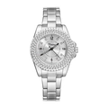 Elegant silver women's watch featuring a crystal bezel and classic metal link bracelet - Silver/White