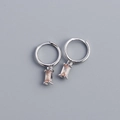Silver hoop earrings with a rectangular champagne zircon pendant in minimalist design - Platinum (Champagne Zirconia)
