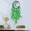 Handmade green dream catcher featuring agate moon tree of life and soft feathers - Crystal Style / Green