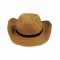 Classic brown straw cowboy hat with black band for sun protection on outdoor travels - 58cm (One Size) / Khaki