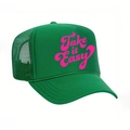 Cappellino trucker verde e rosa con scritta Take It Easy e rete traspirante sul retro - Taglia unica / Verde