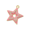 Close-up of a pink enamel star pendant with gold edges and tiny inlaid rhinestones - Pink