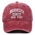 Deep burgundy Brooklyn embroidery baseball cap in washed cotton with EST.1631 text - Burgundy