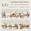 Weihnachtliches PET-Dekoband mit Schneehütten-Motiven und einer Breite von 65 mm - Weihnachtliche Schneeszene