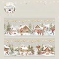Nastro decorativo in PET natalizio con motivi di capanne innevate e larghezza 65mm - Scena di Neve Natalizia