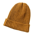 Classic mustard yellow chunky knit beanie hat for winter with folded cuff design - Ginger Yellow