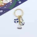 Detail of nautical keychain with enamel lighthouse, anchor, sailboat and lifebuoy charms - Lifebuoy/Lighthouse/Sailboat/Anchor