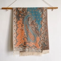 Ethnic paisley floral shawl scarf in blue and orange with decorative fringe tassels - 200*65cm / Brown (BXS-589)