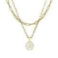 Zweilagige 18K Goldkette mit sechseckigem Muschelanhänger und dem Buchstaben Z - Weißes Perlmutt Initial Z