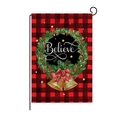 Christmas garden flag with red buffalo plaid, wreath design and Believe text - 30*45cm / Plaid Believe Wreath (HYQ030-13)