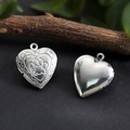 Silver stainless steel heart locket pendant with vintage engraving and pet paw print - Paw Print Heart Locket 19.5mm / Hand Polishing