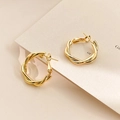 Elegant gold twisted hoop earrings with a matte metallic finish on a minimalist background - Golden Twisted Hoop Earrings (37#)
