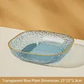 Thickened transparent blue PET fruit plate with gold rim and hammer texture pattern - 1 Piece / Transparent Blue