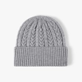 Medium gray chunky cable knit beanie with ribbed cuff for winter warmth - Light Grey (25B506)