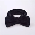 Soft black coral fleece headband with plush bow design for face washing skincare - Black