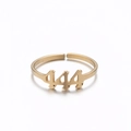 Adjustable golden stainless steel open ring featuring matte 444 angel number design - 444 Gold