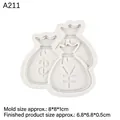 Stampo in silicone a sacchetto di soldi con simboli dollaro e yen per decoro torte - 2# (Design del Sacco di Soldi) / Grigio