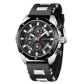 Orologio sportivo da uomo con quadrante grande, cinturino in silicone nero e calendario - Argento