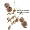 Felt leaf baby crib mobile with wooden beads and ring in brown and white tones - Premium Edition / Autumn Leaf Yellow