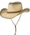 Cappello da cowboy in paglia beige chiaro con bordi sfumati e cordino regolabile - M (56-58cm) / Stile Corda Antivento Intrecciata in Paglia Sfumata (19) / Sfumato