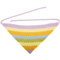 Handmade crochet floral bandanna with pastel wavy stripes and woven tie straps - Colorful Striped Patchwork