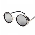 Lunettes steampunk avec verres miroirs argentés, monture noire et protections latérales - Monture Argent Verres Miroir Blanc