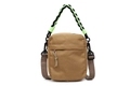 Khaki canvas crossbody phone bag with two-tone woven handle and adjustable strap - Khaki with Neon Green Cord