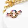Rainbow baguette zircon clasp in rose gold plating for DIY jewelry necklaces - 15mm / Rose Gold