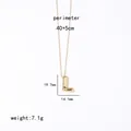 Detailed size specifications for the gold 3D letter L necklace in stainless steel - Letter L