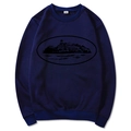 Dark blue long sleeve crewneck sweatshirt with black island architecture graphic - Navy Blue (Vintage Style)