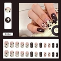 Cow print and black star pattern press-on nails set with 24 pieces in various sizes - R824 Donut Cookie (Glue Style)