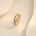 Adjustable gold double-layer ring with black and white enamel and sparkling zircons - Gold JZ1074 (Double Layer Black White Enamel Zirconia)
