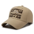 Khaki cotton baseball cap with mountain embroidery and 3D lettering detail - Adjustable / Deep Beige