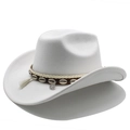 Detail of white suede cowboy hat with fringe, ethnic shell beads and vintage coin - M(56-58cm) / White