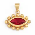 Eye-shaped pendant with a large red zircon stone in a gold plated copper setting - M609104-Red