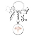 Schlüsselanhänger aus Silberlegierung mit Stethoskop, Spritze und floralem Äskulapstab - Caduceus Floral (4)