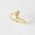 Minimalistische vergulde open ring met zirkonia letter J en ronde kristallen steen - Letter J
