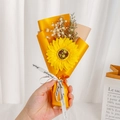 Mini soap flower bouquet with yellow sunflower and baby's breath in yellow paper wrap - MN04 Sunflower With Baby's Breath