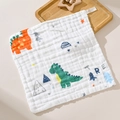 White 6-layer gauze baby face towel with cartoon dinosaur and tree prints - Dinosaur