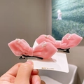 Pink velvet hair bows with pearls for girls on a display card, set of two clips - Style 9: Pair of Pink Rabbit Ear Bows