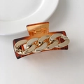 Amber gradient square hair claw clip with chunky gold chain detail for women - Quad Oval-Caramel Gold-8cm