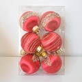 6er-Set luxuriöse rote Satin-Weihnachtskugeln mit goldenen Pailletten und Perlen in Box - Rot 6-teiliges Set - 8cm