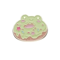 Cute green frog donut enamel pin with pink frosting and metal badge detail - XZ8536-Frog Donut